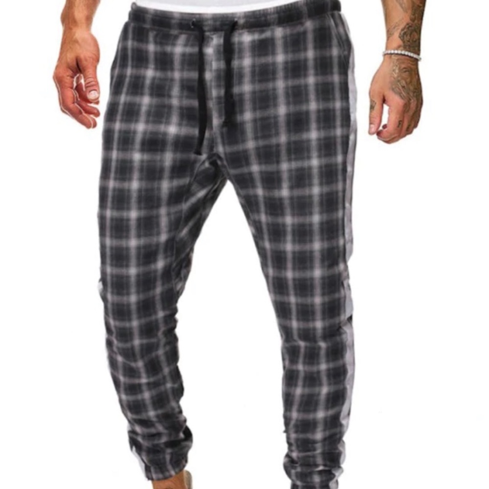 Contrast Trim plaid Drawstring jogger pants
